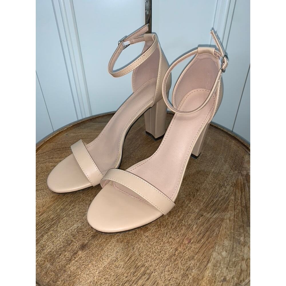SHEIN Women's Beige Slingback Sandals Size 10 Block Heel Ankle Strap Party